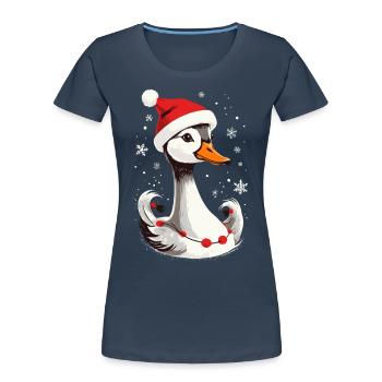 Canard de Noël avec chapeau et flocons de neige - T-shirt bio Premium Femme - bleu marine - Devant - Mia (176cm)