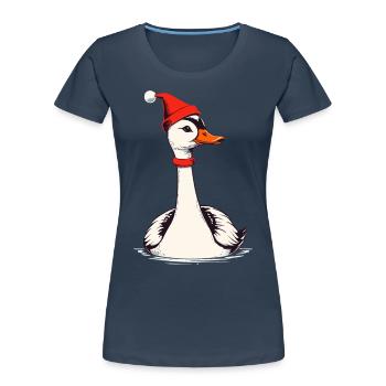 Oie de Noël avec chapeau de Noël - T-shirt bio Premium Femme - bleu marine - Devant - Mia (176cm)