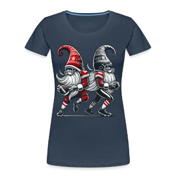 Christmas Football Gnome Dwarf Elf - Women's Premium Organic T-Shirt - navy - Front - Mia (176cm)
