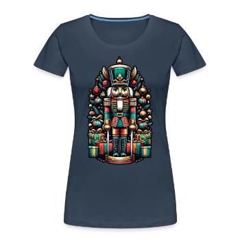 Weihnachtlicher Nussknacker Mit Geschenken - Frauen Premium Bio T-Shirt - Navy - Vorne - Mia (176cm)