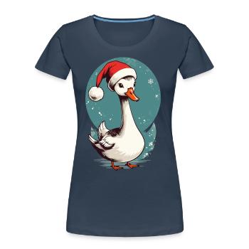 Festliche Ente mit Weihnachtsmütze - Frauen Premium Bio T-Shirt - Navy - Vorne - Mia (176cm)