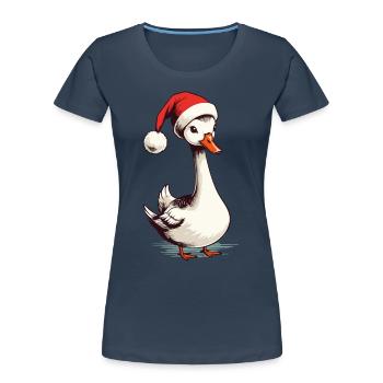 Canard festif avec chapeau de Noël pour Noël - T-shirt bio Premium Femme - bleu marine - Devant - Mia (176cm)