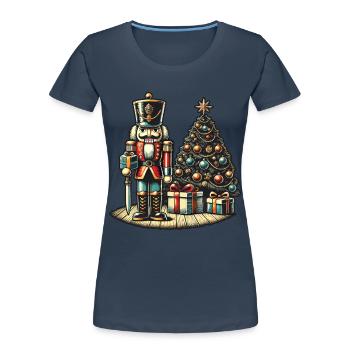 Nutcracker and Christmas Tree Art - Women's Premium Organic T-Shirt - navy - Front - Mia (176cm)