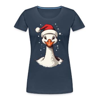 Motif de Noël sucré de canard festif avec chapeau - T-shirt bio Premium Femme - bleu marine - Devant - Mia (176cm)