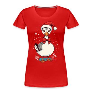 Motif de Noël sucré de canard festif avec chapeau - T-shirt bio Premium Femme - bleu marine - Devant - Mia (176cm)
