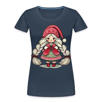 Niedlicher Weihnachtself Im Skandinavischen Stil - Frauen Premium Bio T-Shirt - Navy - Vorne - Mia (176cm)