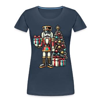 Nutcracker with Christmas tree and gifts - Women's Premium Organic T-Shirt - navy - Front - Mia (176cm)