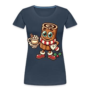 Hot Chocolate With Cinnamon Christmas Cartoon - Women's Premium Organic T-Shirt - navy - Front - Mia (176cm)