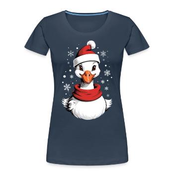 Canard de Noël avec chapeau de Noël - T-shirt bio Premium Femme - bleu marine - Devant - Mia (176cm)