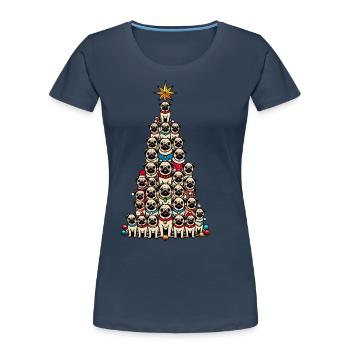 Carlin arbre de Noël drôle de chiens motifs - T-shirt bio Premium Femme - bleu marine - Devant - Mia (176cm)