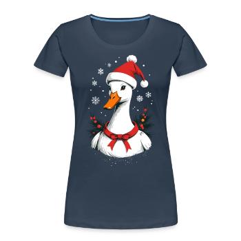 Canard de Noël avec un joli chapeau de Noël - T-shirt bio Premium Femme - bleu marine - Devant - Mia (176cm)