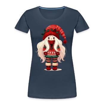 Cute Christmas elf in Scandinavian style - Women's Premium Organic T-Shirt - navy - Front - Mia (176cm)