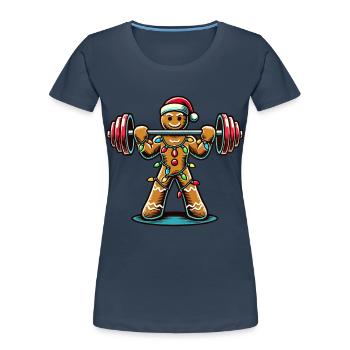 Funny Gingerbread Man Bodybuilder Christmassy - Women's Premium Organic T-Shirt - navy - Front - Mia (176cm)