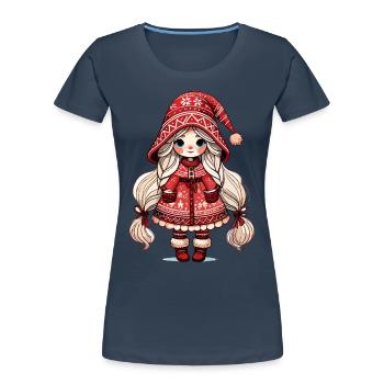 Festive Christmas elf in Scandinavian style - Women's Premium Organic T-Shirt - navy - Front - Mia (176cm)
