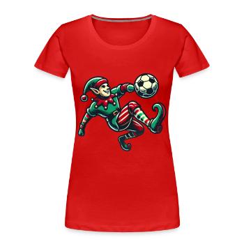 Motif de joueur de football elfe de Noël - T-shirt bio Premium Femme - bleu marine - Devant - Mia (176cm)