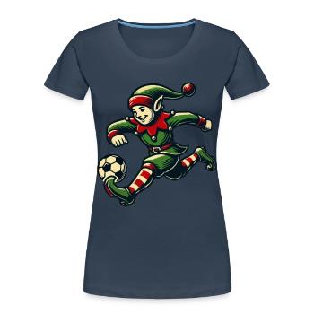 Christmas Elf Soccer Player Fun - Women's Premium Organic T-Shirt - navy - Front - Mia (176cm)