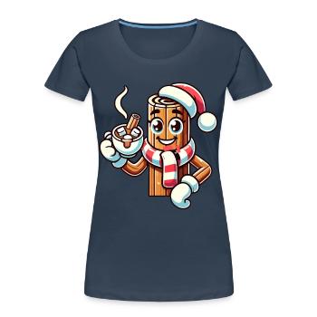 Hot Chocolate With Cinnamon Cartoon Christmas - Women's Premium Organic T-Shirt - navy - Front - Mia (176cm)