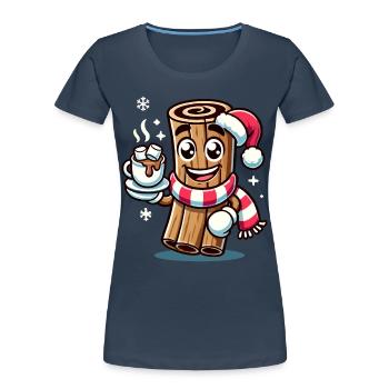 Hot Chocolate With Cinnamon Cartoon Christmas - Women's Premium Organic T-Shirt - navy - Front - Mia (176cm)
