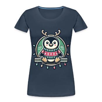 Fröhlicher Pinguin Mit Rentiergeweih Und - Frauen Premium Bio T-Shirt - Navy - Vorne - Mia (176cm)