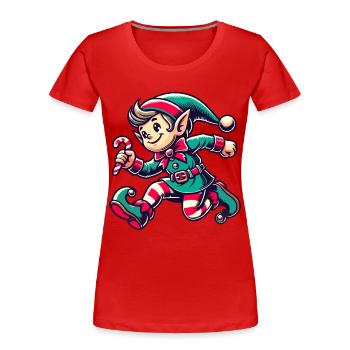 Fröhlicher Weihnachtswichtel Mit Zuckerstange - Frauen Premium Bio T-Shirt - Navy - Vorne - Mia (176cm)