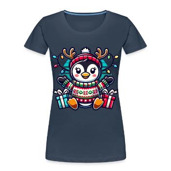 Fröhlicher Pinguin Mit Rentiergeweih Und - Frauen Premium Bio T-Shirt - Navy - Vorne - Mia (176cm)