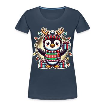 Joyeux Noël Pingouin avec des cadeaux - T-shirt bio Premium Femme - bleu marine - Devant - Mia (176cm)