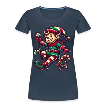 Merry Christmas elf with candy cane - Women's Premium Organic T-Shirt - navy - Front - Mia (176cm)