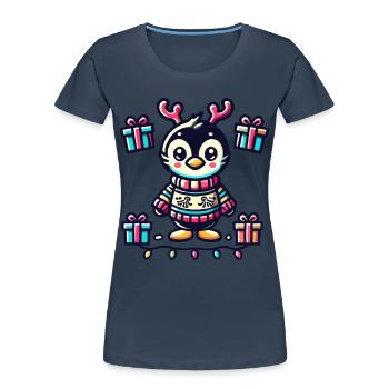 Süßer Pinguin Mit Rentiergeweih Und Geschenken - Frauen Premium Bio T-Shirt - Navy - Vorne - Mia (176cm)