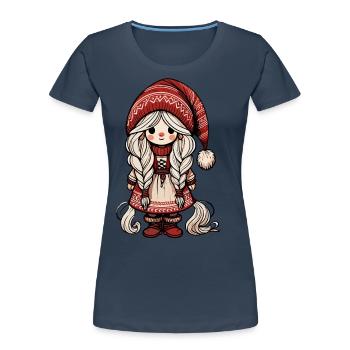 Niedlicher Weihnachtself Skandinavischer Stil - Frauen Premium Bio T-Shirt - Navy - Vorne - Mia (176cm)