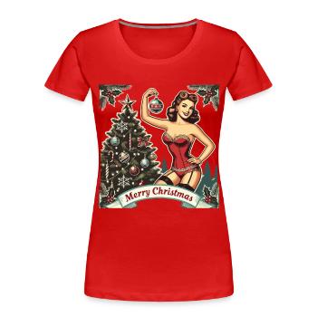 Weihnachtliches Pin-Up Retro Vintage Stil - Frauen Premium Bio T-Shirt - Navy - Vorne - Mia (176cm)
