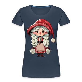 Gnome de Noël femme à la scandinave - T-shirt bio Premium Femme - bleu marine - Devant - Mia (176cm)