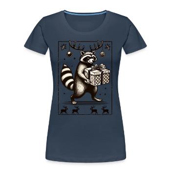 Raton laveur de Noël avec cadeau - T-shirt bio Premium Femme - bleu marine - Devant - Mia (176cm)