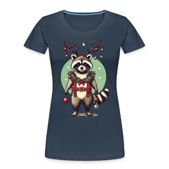 Niedlicher Waschbär Mit Rentiergeweih - Frauen Premium Bio T-Shirt - Navy - Vorne - Mia (176cm)