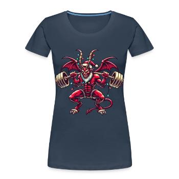 Krampus de Noël Muscle Power Workout Fun - T-shirt bio Premium Femme - bleu marine - Devant - Mia (176cm)