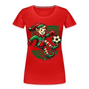 Soccer Playing Christmas Elf Fun - Women's Premium Organic T-Shirt - navy - Front - Mia (176cm)