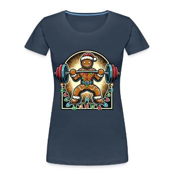 Weihnachtlicher Lebkuchenmann Bodybuilder Fitness - Frauen Premium Bio T-Shirt - Navy - Vorne - Mia (176cm)