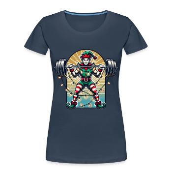 Christmas Gym Elf With Dumbbell Training - Women's Premium Organic T-Shirt - navy - Front - Mia (176cm)