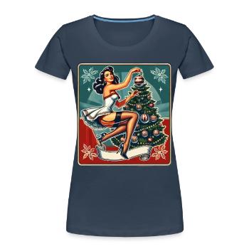Retro Weihnachts Pin-Up Vintage Stil - Frauen Premium Bio T-Shirt - Navy - Vorne - Mia (176cm)