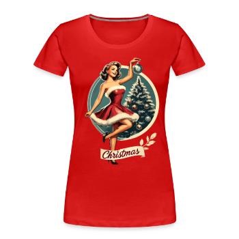 Weihnachtliches Retro Pin-Up Motiv - Frauen Premium Bio T-Shirt - Navy - Vorne - Mia (176cm)