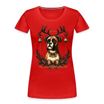 Boxer Hund Mit Rentiergeweih Weihnachtlich - Frauen Premium Bio T-Shirt - Navy - Vorne - Mia (176cm)