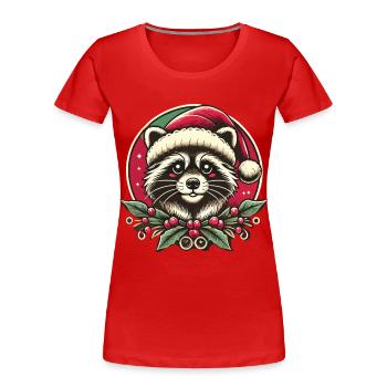 raton laveur de Noël avec chapeau de Père Noël - T-shirt bio Premium Femme - bleu marine - Devant - Mia (176cm)