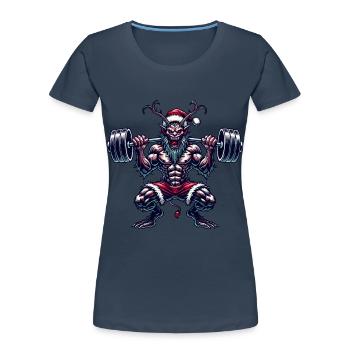 Krampus Bodybuilder Muskeltraining Winter Gym - Frauen Premium Bio T-Shirt - Navy - Vorne - Mia (176cm)