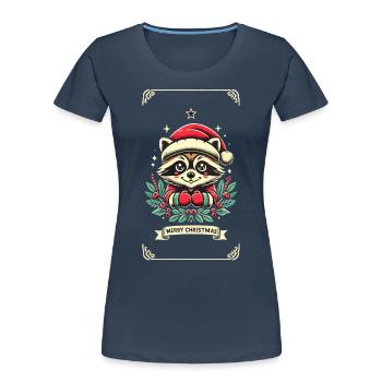 Ambiance de Noël mignon raton laveur - T-shirt bio Premium Femme - bleu marine - Devant - Mia (176cm)