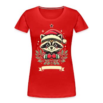 Fröhlicher Weihnachtswaschbär Mit Beeren - Frauen Premium Bio T-Shirt - Navy - Vorne - Mia (176cm)