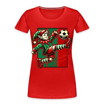 Sporty Christmas Elf Soccer Player Motif - Women's Premium Organic T-Shirt - navy - Front - Mia (176cm)