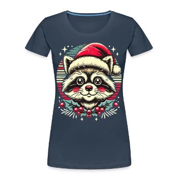 Mignon raton laveur de Noël avec casquette - T-shirt bio Premium Femme - bleu marine - Devant - Mia (176cm)
