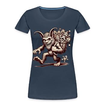 Krampus porte joyeusement des enfants qui hurlent - T-shirt bio Premium Femme - bleu marine - Devant - Mia (176cm)
