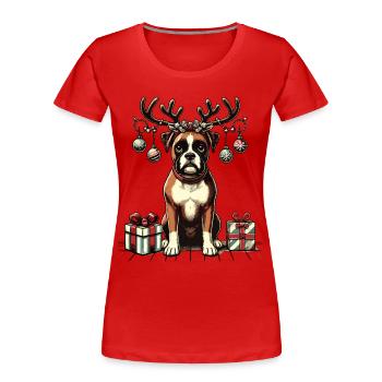 Weihnachtlicher Boxer Hund Mit Rentiergeweih - Frauen Premium Bio T-Shirt - Navy - Vorne - Mia (176cm)