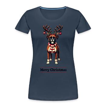 Joyeux Noël Boxer Chien Motif - T-shirt bio Premium Femme - bleu marine - Devant - Mia (176cm)