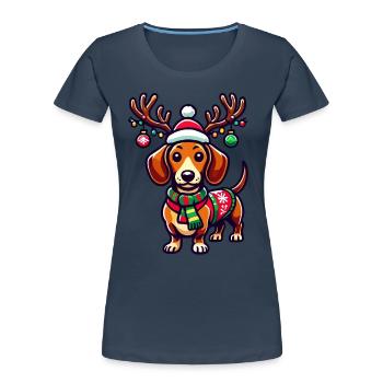 Teckel joyeux avec des bois de renne - T-shirt bio Premium Femme - bleu marine - Devant - Mia (176cm)